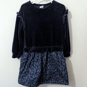 Dark navy velvet dress with animal print skirt